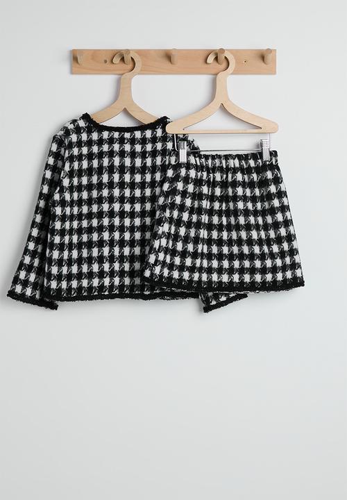 Pop Candy - Houndstooth printed wool-blend jacket and skirt - black