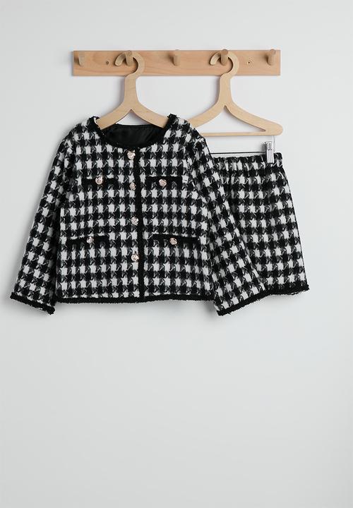 Pop Candy - Houndstooth printed wool-blend jacket and skirt - black