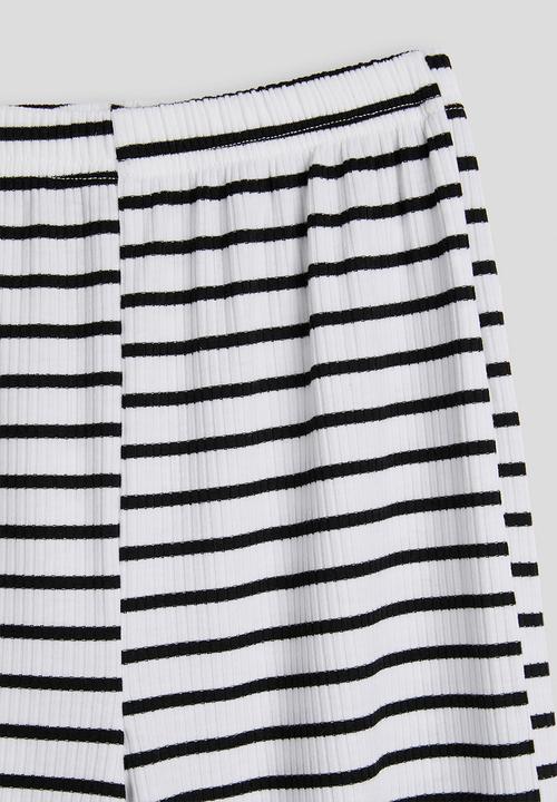 Pop Candy - Ribbed bow closure top with wide leg pants - black stripe