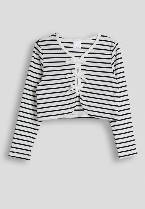 Pop Candy - Ribbed bow closure top with wide leg pants - black stripe