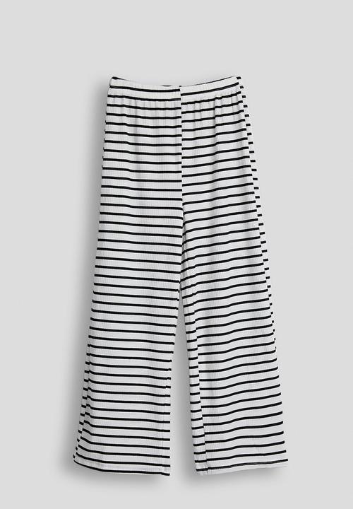 Pop Candy - Ribbed bow closure top with wide leg pants - black stripe