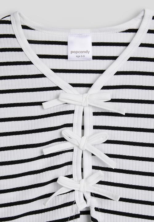 Pop Candy - Ribbed bow closure top with wide leg pants - black stripe