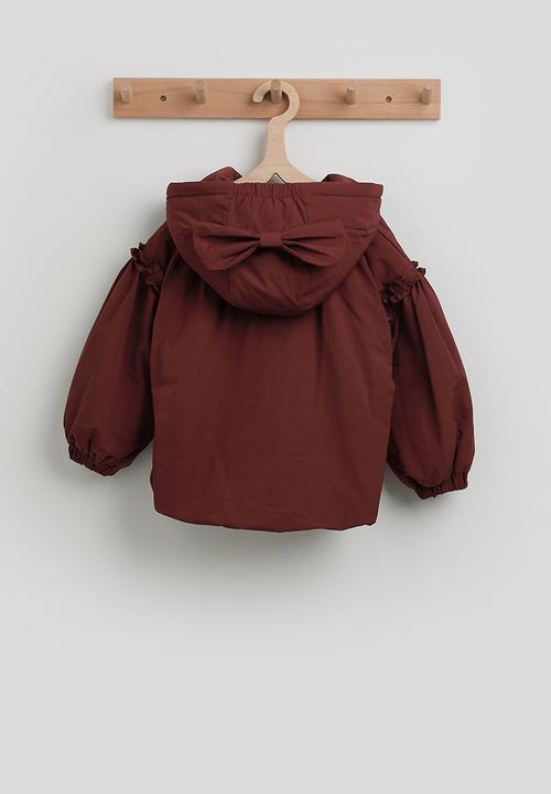 Pop Candy - Bow applique puffer jacket with faux fur lining - brownish red