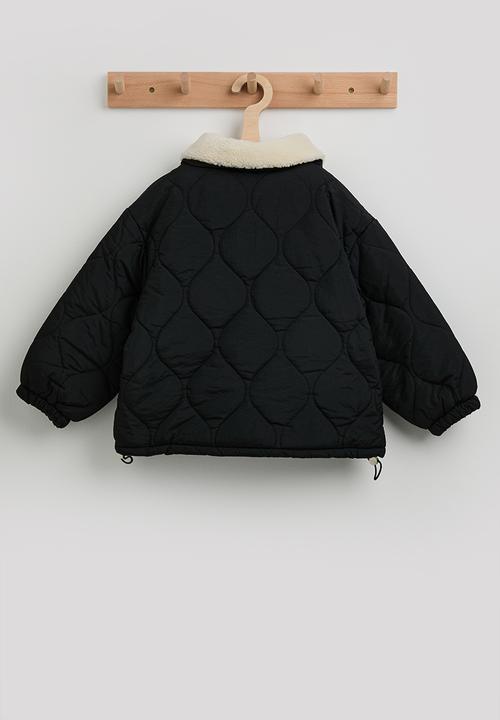 Pop Candy - Onion quilted jacket with faux shearling collar - black/cream