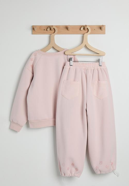Pop Candy - Floral applique sweatshirt with drawstrings sweatpants - pale pink