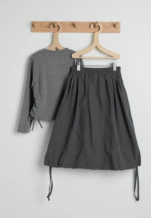 Pop Candy - Drawstring top & midi skirt - grey heather