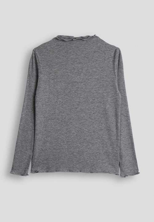 Pop Candy - Lettuce hem neckline top -  grey