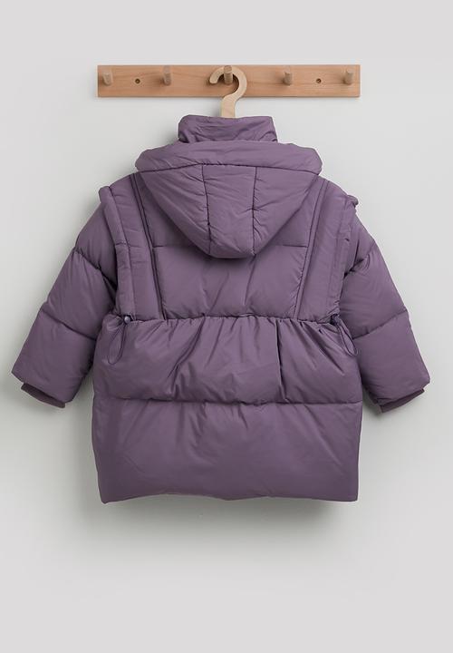 Pop Candy - Shoulder overlay puffer jacket with padded pockets - dusty purple