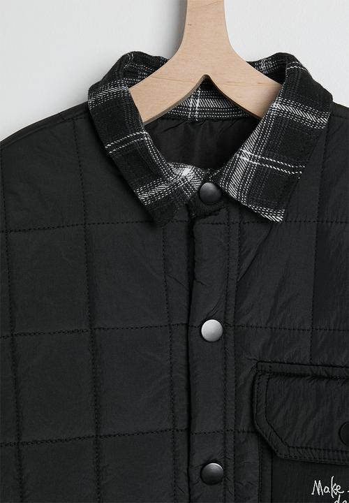 Pop Candy - Box quilted jacket with plaid collar - black