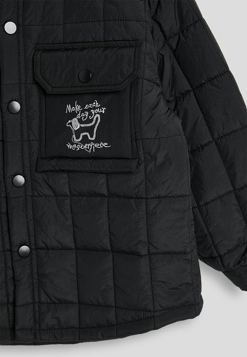 Pop Candy - Box quilted jacket with plaid collar - black