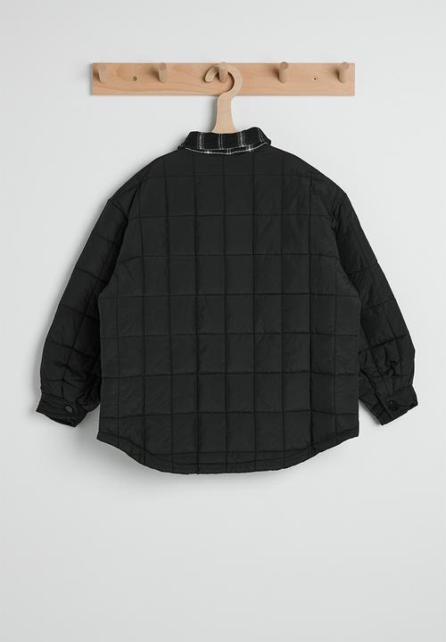Pop Candy - Box quilted jacket with plaid collar - black