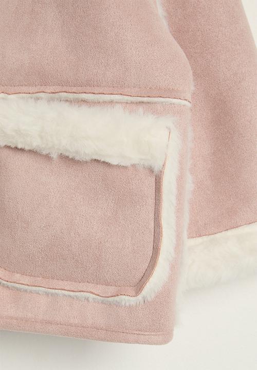 Pop Candy - Faux suede-fur collarless jacket with keyhole scarf - soft pink