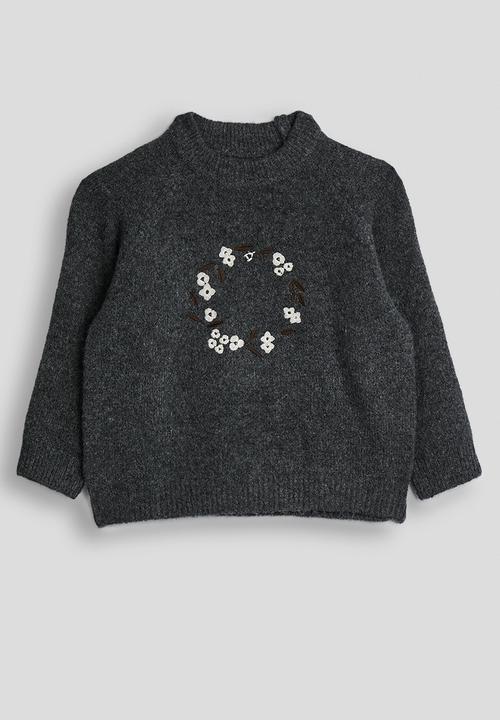 Pop Candy - Knit floral embroidered jumper - dark grey