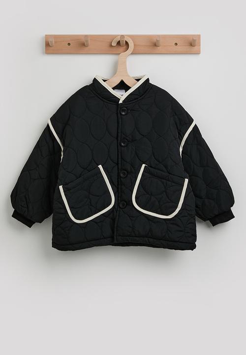 Pop Candy - Onion quilted mandarin collar jacket - black/ivory