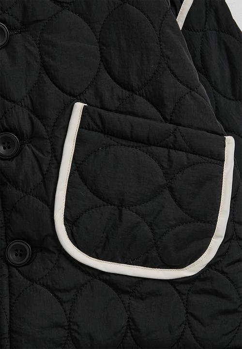 Pop Candy - Onion quilted mandarin collar jacket - black/ivory