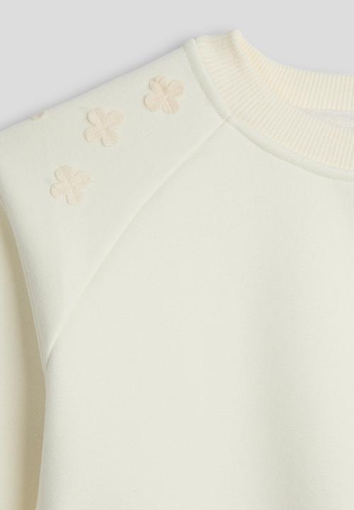 Pop Candy - Floral applique sweatshirt with drawstrings sweatpants - ivory