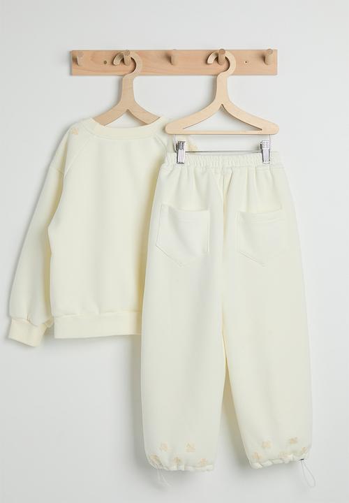 Pop Candy - Floral applique sweatshirt with drawstrings sweatpants - ivory