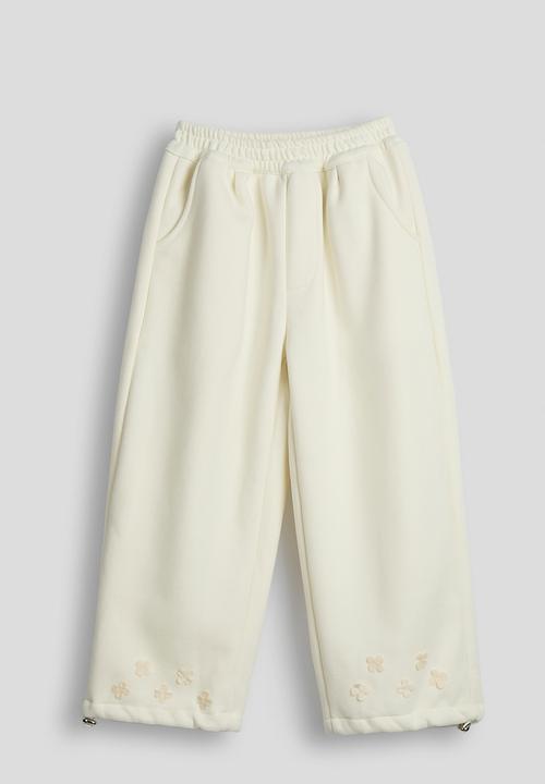Pop Candy - Floral applique sweatshirt with drawstrings sweatpants - ivory