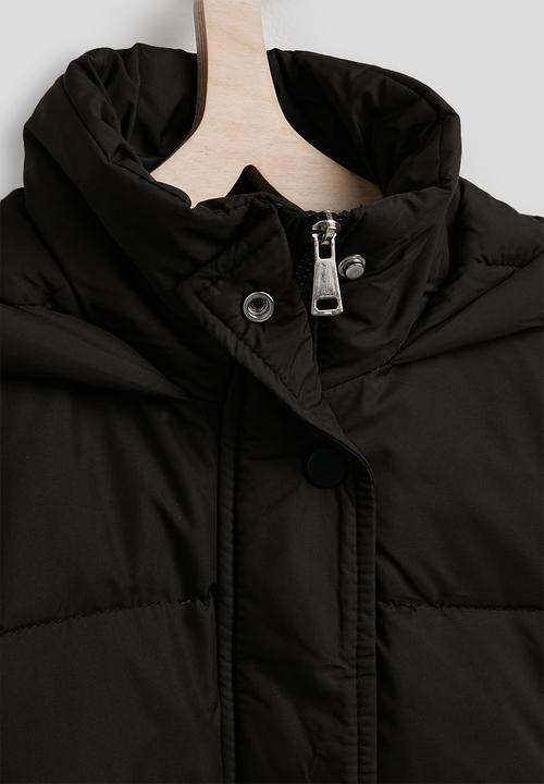Pop Candy - Shoulder overlay puffer jacket with padded pocketst - raisin black