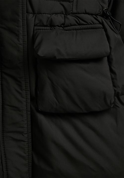 Pop Candy - Shoulder overlay puffer jacket with padded pocketst - raisin black