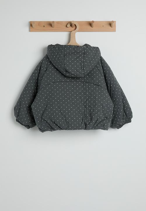 Pop Candy - Micro dot neck tie puffer jacket - dark grey/aop