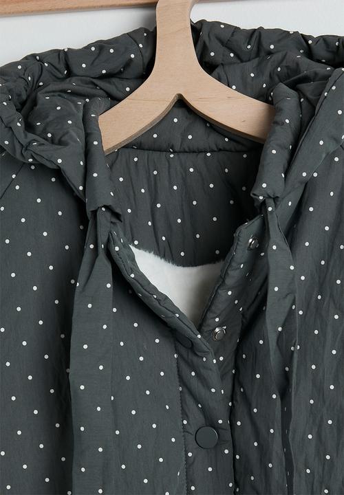 Pop Candy - Micro dot neck tie puffer jacket - dark grey/aop
