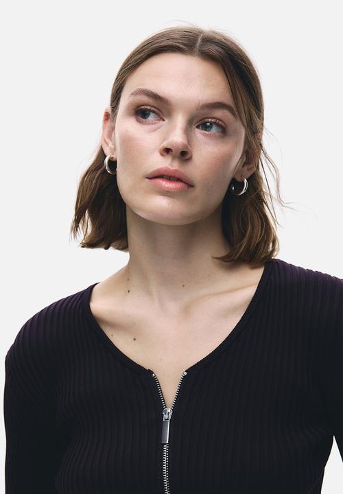 H&M - Zip-top ribbed top - dark purple