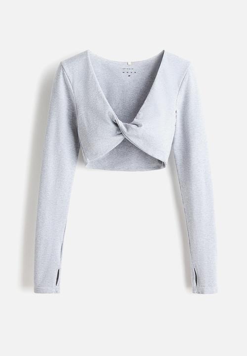 H&M - Sports twist top with drymove. - light grey marl