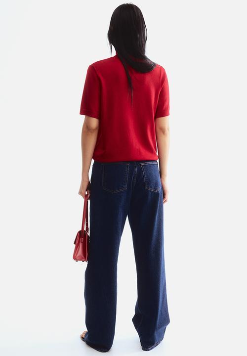 H&M - Fine-knit polo-neck top - red