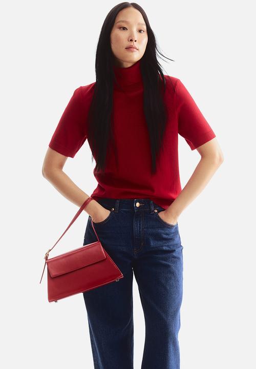 H&M - Fine-knit polo-neck top - red