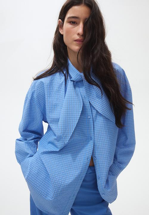 H&M - Bow-collar shirt - blue/checked