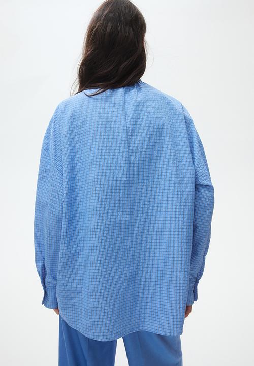 H&M - Bow-collar shirt - blue/checked