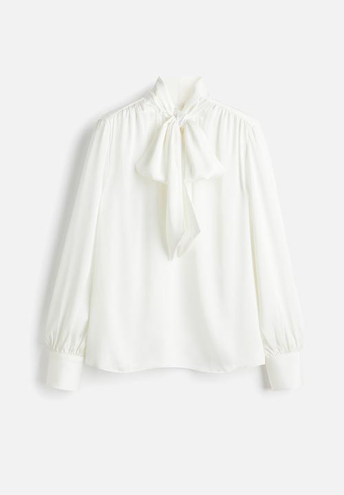 H&M - Tie-neck chiffon blouse - white