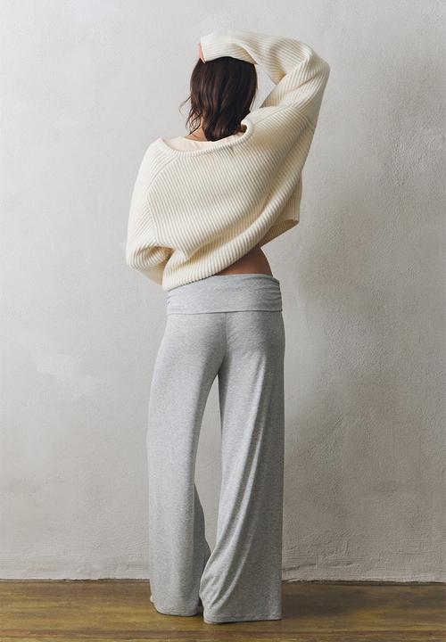 Foldover-waist sports trousers - grey marl - 1274466001