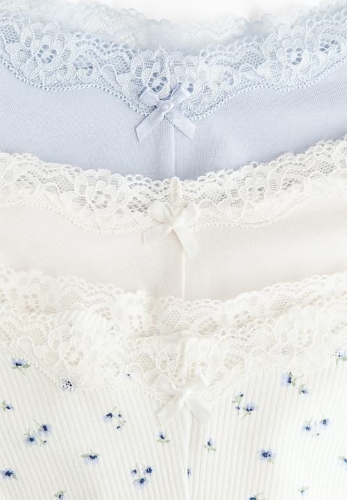H&M - 3 pack cotton and lace hipster briefs - white/light blue