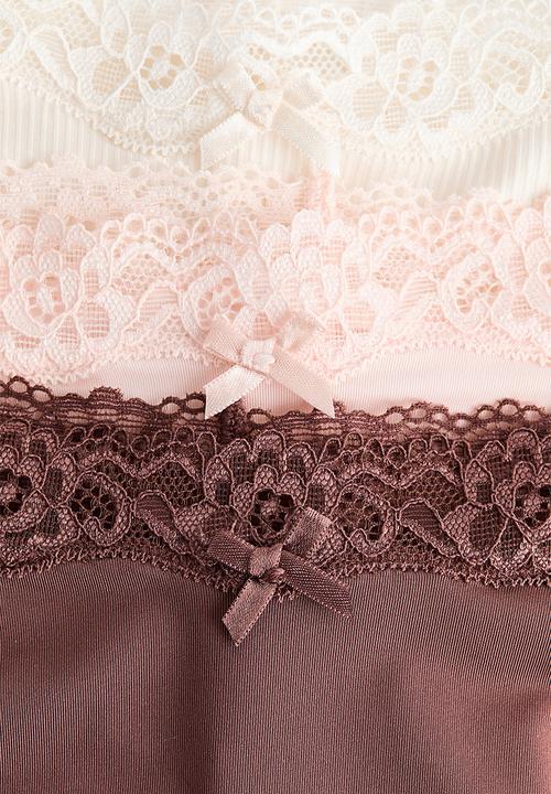 H&M - 3 pack microfibre and lace brazilian briefs - light pink/rust brown