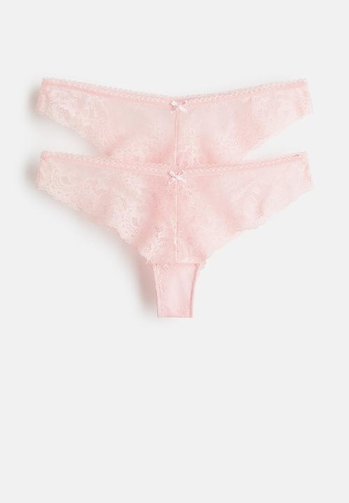 H&M - 2-pack lace brazilian briefs - light pink