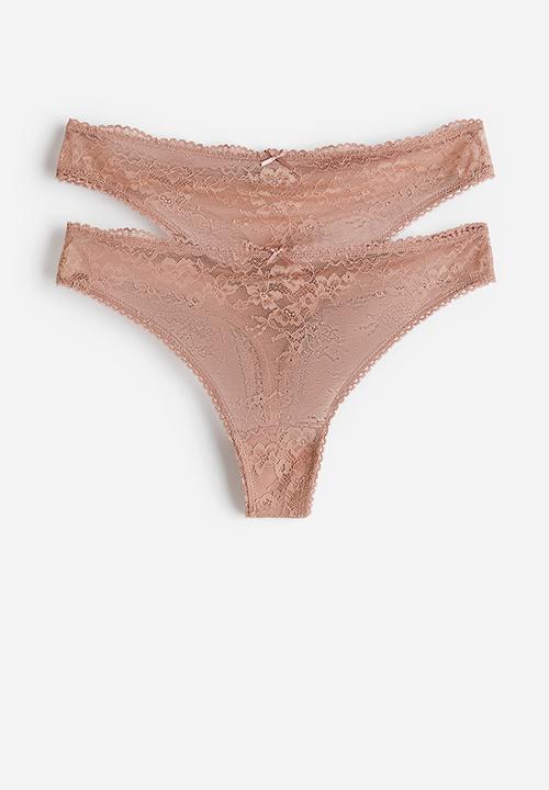 H&M - 2-Pack lace thong briefs - light brown