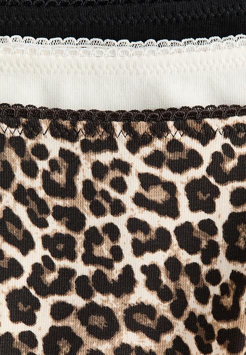 H&M - 3-Pack cotton bikini briefs - dark brown/leopard print