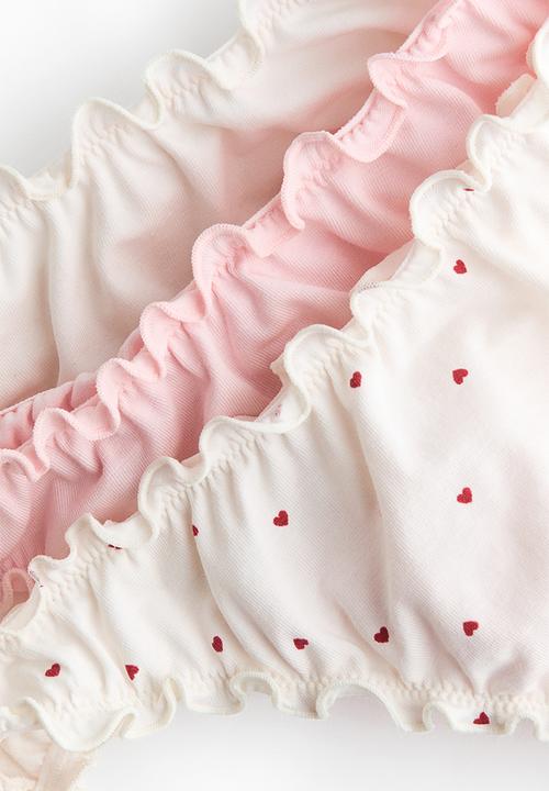 H&M - 3 pack overlock-detail thong briefs - white/light pink