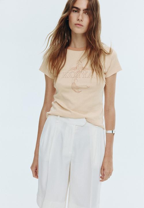 H&M - Raglan-sleeved t-shirt - beige/koiya