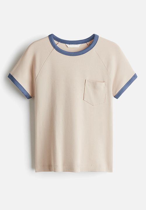 H&M - Raglan-sleeved t-shirt - light beige/dusty blue