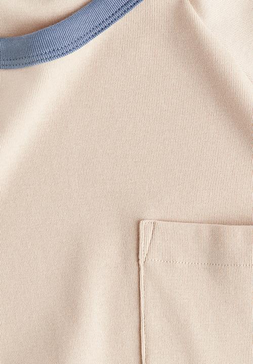 H&M - Raglan-sleeved t-shirt - light beige/dusty blue