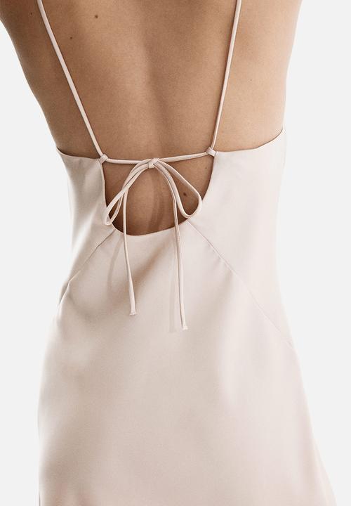 H&M - Tie-detail satin slip dress - powder pink