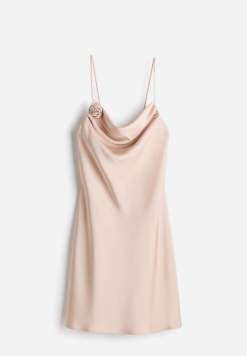 H&M - Tie-detail satin slip dress - powder pink