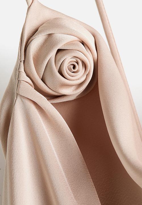 H&M - Tie-detail satin slip dress - powder pink