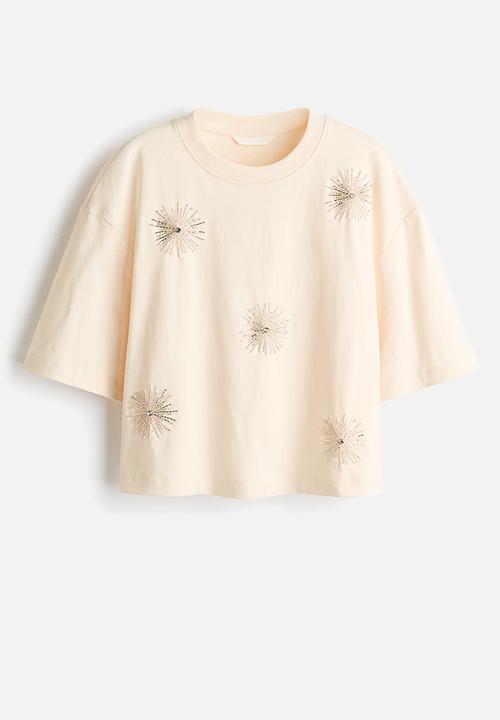 H&M - Embellished t-shirt  - cream