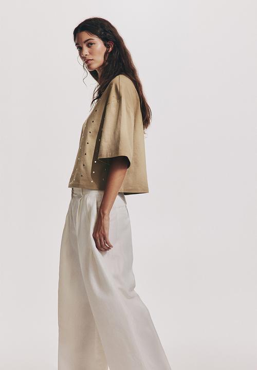 H&M - Embellished t-shirt - beige
