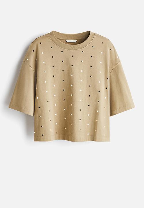 H&M - Embellished t-shirt - beige