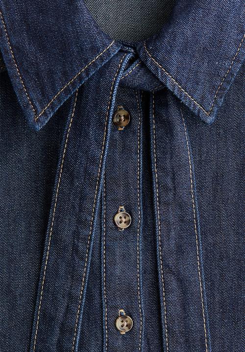 H&M - Bow-detail denim blouse - dark denim blue